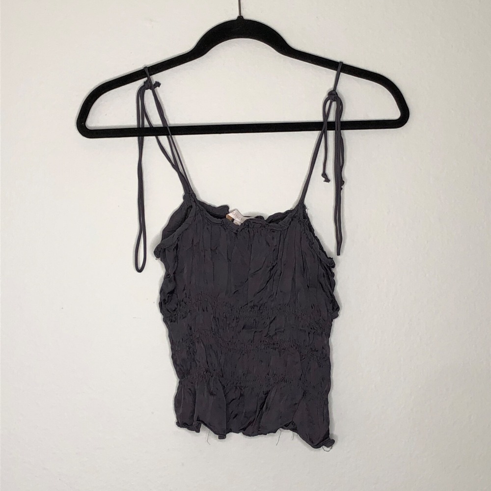 Olivaceous Tie Shoulder Tank Top with Ruching Bodice Gray Size‎ M